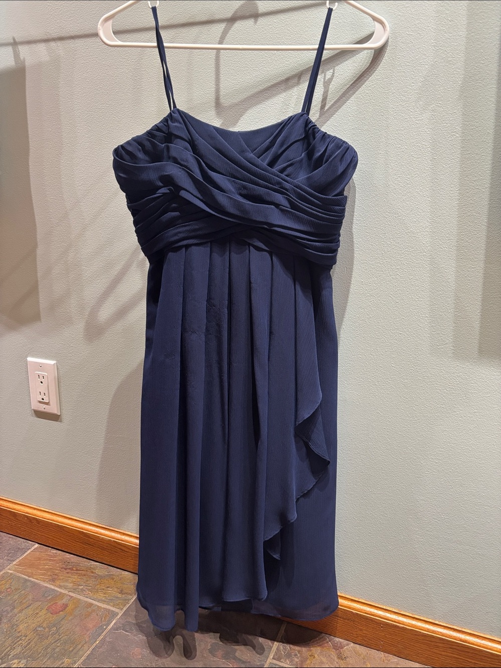 David's Bridal Navy Chiffon Spaghetti Strap Dress